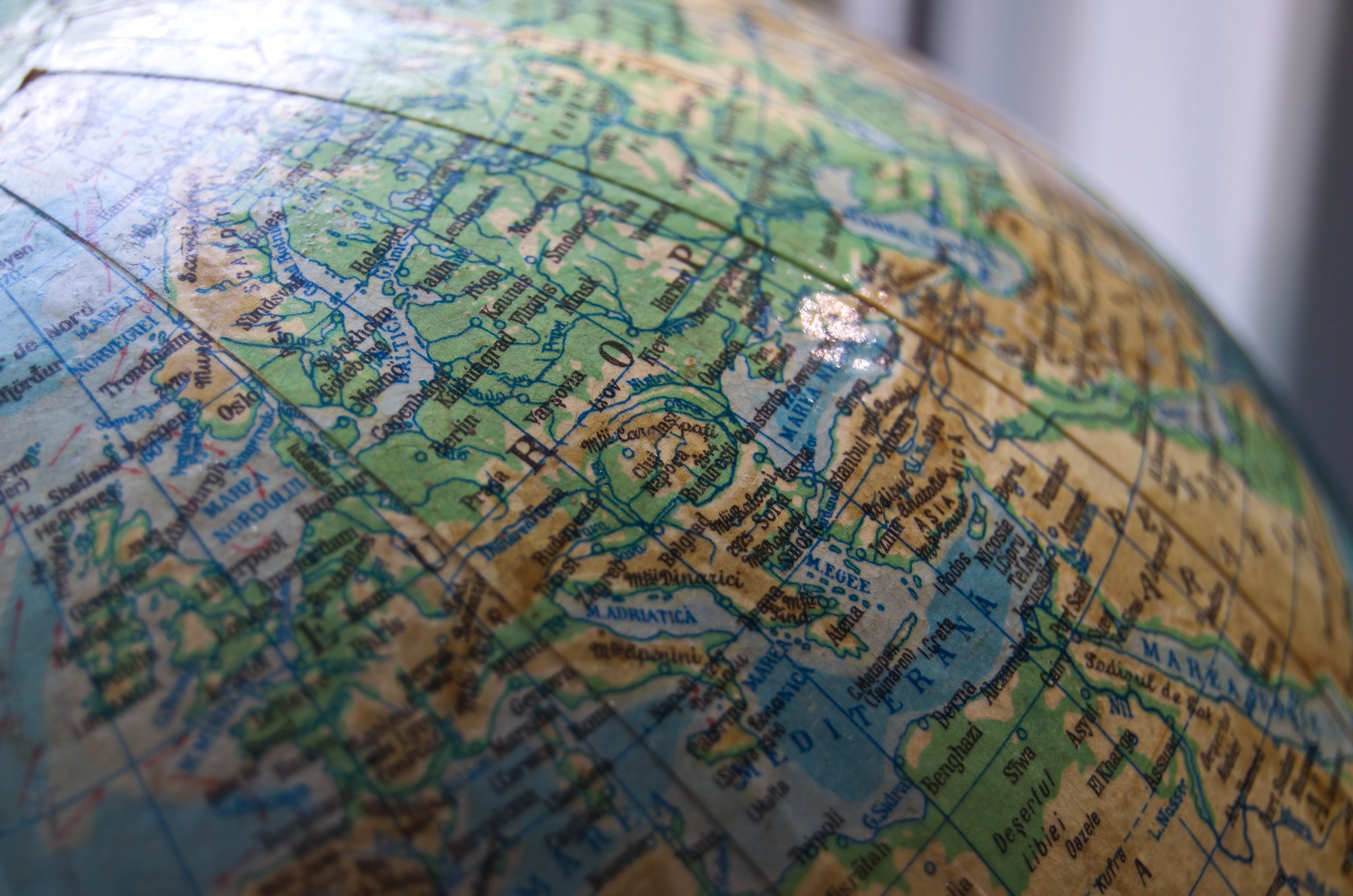 Antique globe of earth focused on Europa