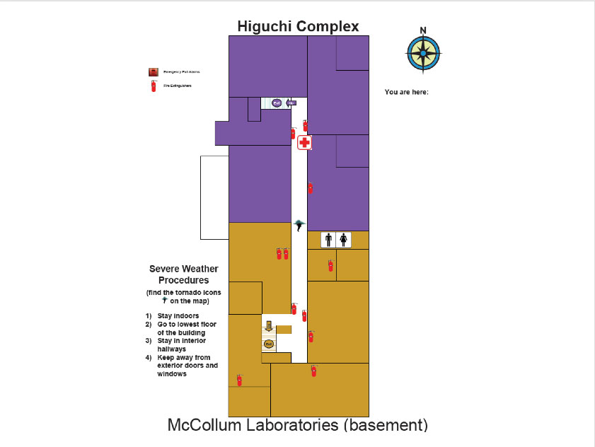 Map of the basement floor of the Higuchi Complex McCollum Laboratories