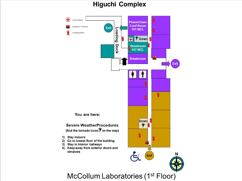 Map of the first floor of the Higuchi Complex McCollum Laboratories