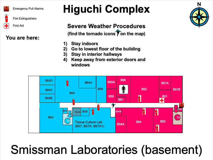 Map of the basement floor of the Higuchi Complex Smissman Laboratories